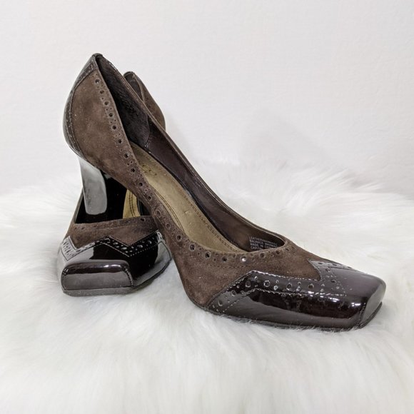 BOGO 1/2 Frank Sarto Heels Brown Leather/Velvet - Picture 5 of 7